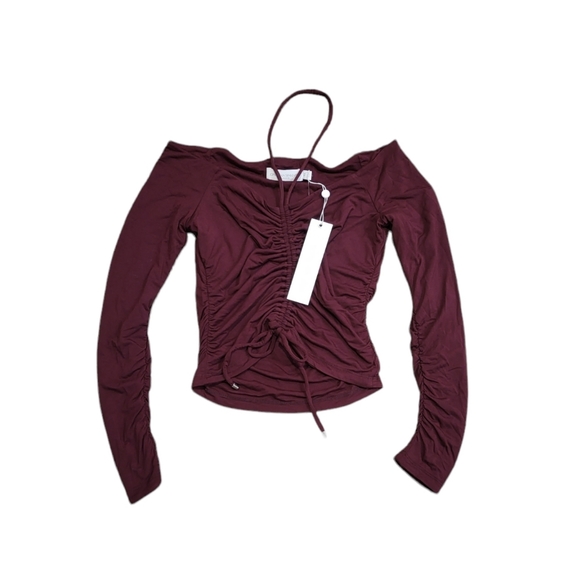 JONATHAN SIMKHAI STANDARD Alessa Matte Jersey Ruched  Top in Wine XS NWT - Picture 6 of 10